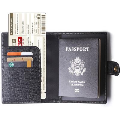 China Slim Anti-theft Passport Holder and Luggage Tag Travel Gift Set RFID Passport Holder Custom Genuine Leather Cover for sale