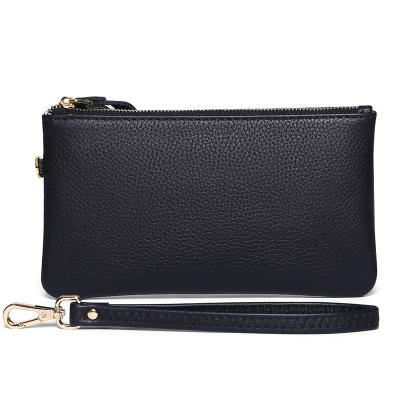 China 2022 Hot Selling RFID Women's Wristlet Clutch Wallet Purse Gold Genuine Leather Zipper for sale