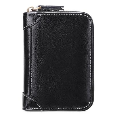 China Small RFID Credit Card Holder Zipper Cards Case Leather Wallet For Women for sale