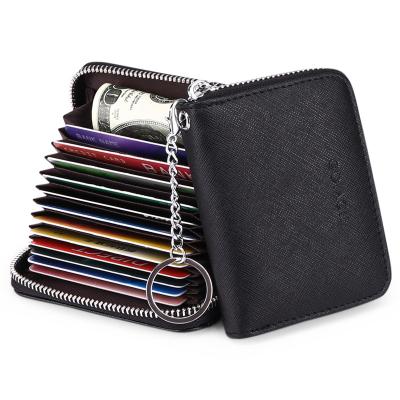 China RFID RFID Credit Card Leather Wallet For Women Small Zipper Cards Case Holder With Detachable Key Chain for sale