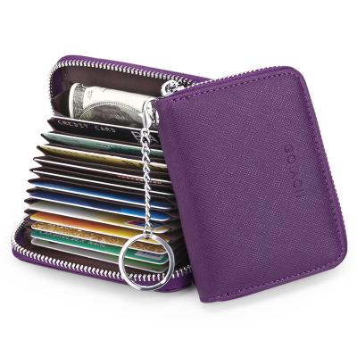 China RFID Credit Card Wallet Zipper Card Cases Holder For Men Women RFID Blocking Key Chain Compact Size for sale