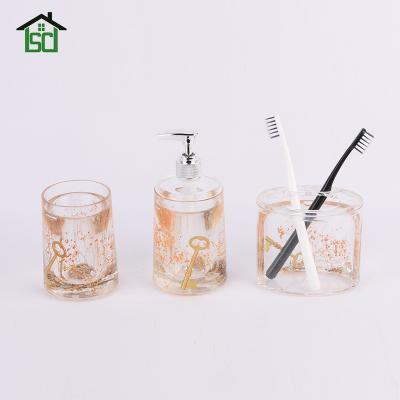 China Viable custom design three pieces acrylic liquid fiiled bathroom products accessories set for sale