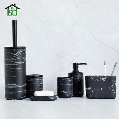 China Viable Back Marble Soap Dispenser Toothbrush Toilet Brush Holder Cotton Box Tumbler Soap Dish Bathroom Accessories Set for sale