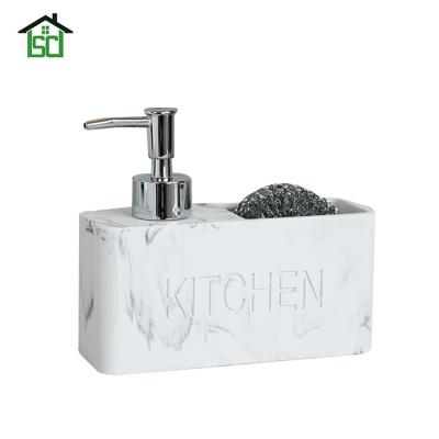 China Foam Soap Dispenser Polyresin Soap Lotion Pump Dispenser With Storage Compartment Stands Clean Sponge Holder Kitchen Soap Dispenser for sale