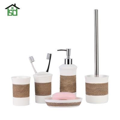 China Sustainable Poly Resin 6 Piece Toothbrush Holder Bathroom Accessories For Home Set Kit for sale