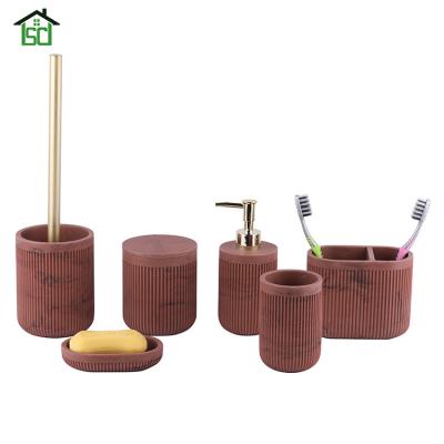 China Viable New Style Poly Resin 6 Pieces Kids Bathroom Accessories Toilet Set With Toothbrush Holder for sale