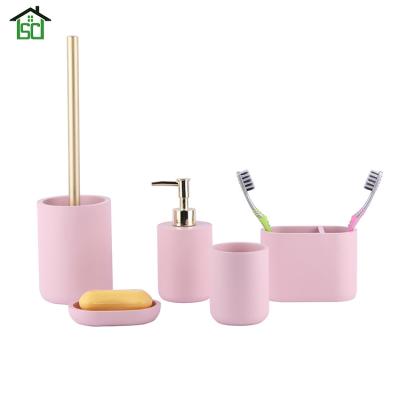 China 5 Pieces Sustainable Luxury Resin Home Tools Storage Bathroom Toothpaste Dispenser With Soap Dish for sale