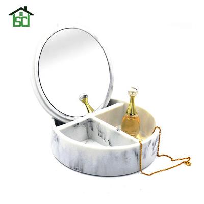 China 2022 Viable High Quality Poly Resin Jewelry Box Bathroom Mirror Marble Organizer for sale