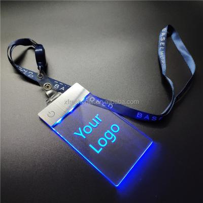 China 1 Custom 2022 Gift Acrylic Retractable Logo PVC Plastic NEW LED ID Card Holder ID Card Lanyard Bulldog Customized Silver for sale