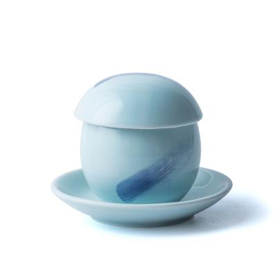 China Wholesale Ceramic China Celadon Tableware Stew Cup Dessert Cup Japanese Creative Egg Shaped Ceramic Lid Hotel Stew Mug for sale