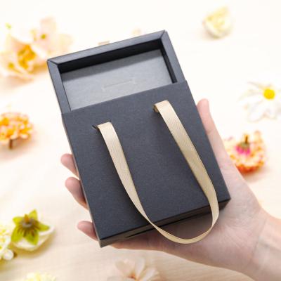 China Handmade Eco friendly small black package paper bracelet ring gift boxes jewelry packaging box with custom logo for jewelry packing for sale