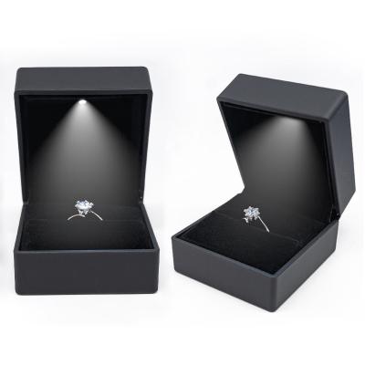 China Fashionable Black small wedding ring necklace bangle box led light jewelry packaging box gift package for small business for sale