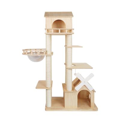 China Hot-selling High Quality Post Viable Cat House Pet Cat Tree Sisal Cat Climbing Frame Large Wooden Solid Wood for sale