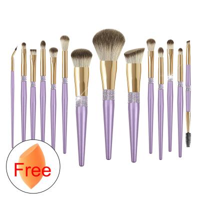 China Make Up Brushes D14027 Champagne Gold Synthetic Cosmetic Brushes Kit 14Pcs Vegan Makeup Cosmetic Set Brush With Bag for sale