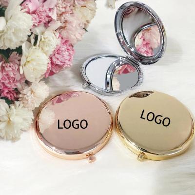 China a301c Metal Makeup Double Sided Portable Hand Mirror Around Mini Pocket Mirror Rose Gold Contract Mirror for sale