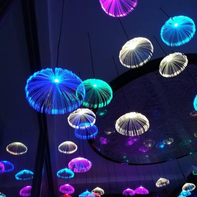 China Fiber Optic Light Diameter 20cm Led Fiber Optic Light Jellyfish Hanging Lamp For Holiday Light Decoration for sale