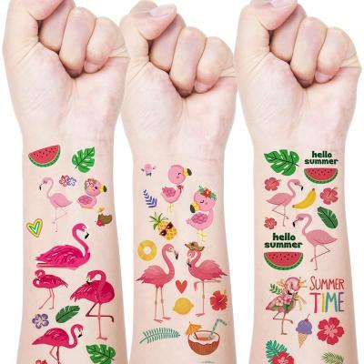 China Temporary 10 sheets animal  Flamingo party temporary tattoos Cartoon Havaiian tropical fake tattoo Kids Pink heart christmas party tattoo for sale