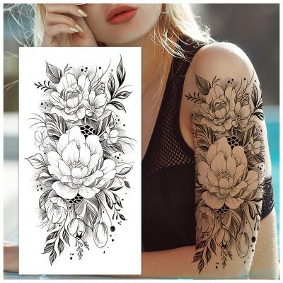 China Temporary 3D Black flower realistic large tattoos Sexy temporary tattoo sticker for women girls Fake body art arm sketch leg tattoo for sale