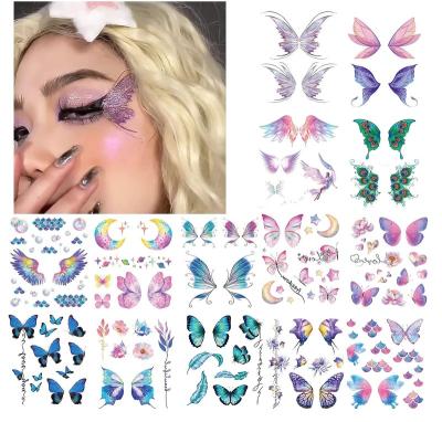 China Temporary Tiktok ins hot Glitter butterfly temporary face tattoos for women girls Eye sticker fairy makeup kids girls princess party favor for sale