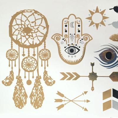 China Temporary Gold silver temporary tattoos 100+ shimmer waterproof fake tattoos metallic bracelets feathers wrist arm band tattoo sticker for sale