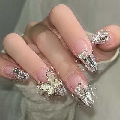 China Design Hot Sales Rhinestone Butterfly Glitter Press On Nail Wholesale Acrylic Full Cover Press On Nails Custom Press On Nails for sale