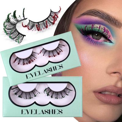 China Dramatic Wholesale New Halloween Glitter D Curved False Eyelashes One Pair Stage Makeup Curly Eyelashes Natural Fluffy Eyelashes for sale