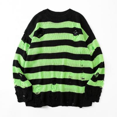 China High Quality Anti-Wrinkle Distressed Oversize Sweater Recycled Striped Oversized Sweater for sale