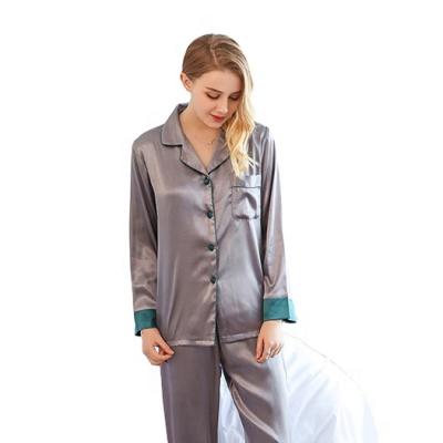 China QUICK DRY Long Silk Satin Women's Pajamas Two Piece Pajamas Set for sale