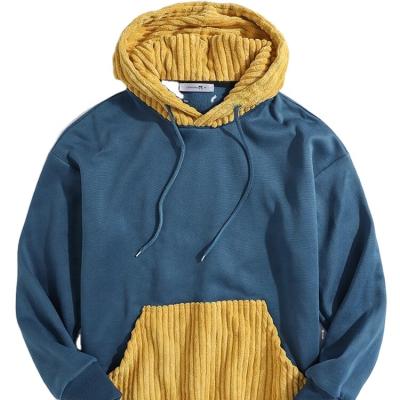 China Custom Unisex Anti-Wrinkle Hoodies Corduroy Hat Pockets Hoodies Color Blocked Spliced ​​Hoodies for sale