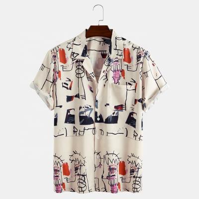 China High Quality Hawaiian Graffiti Printing Anti-pilling Men's Summer Fun Casual Short Sleeve Shirt for sale