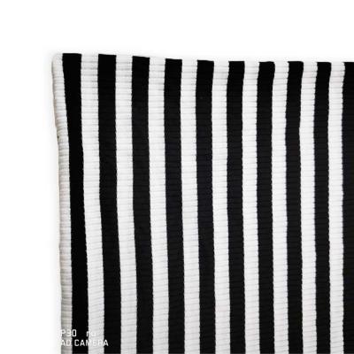 China Pure hot sale yarn dyed polyester cotton black white stripe knitted fabric stocklot for sale