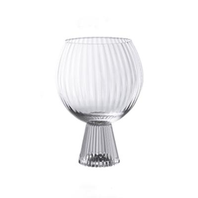 China Cold wine glass milkshake goblet dessert drinks vertical stripe juice glass cup viable round ball creative glass cup for sale