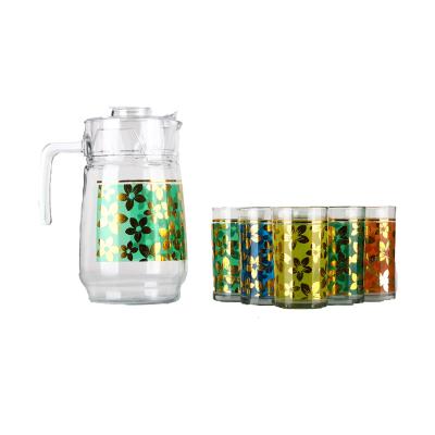 China Safe 1.5L Glass Cup Glassware Set, Juice Jug With Spout Cup Glass Water Jug Set for sale