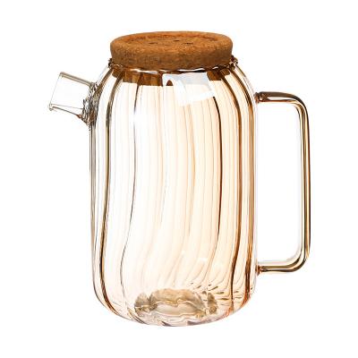 China WITH LID Creative Heat Resistant Cold Kettle Juice Drink Cup Set Borosilicate Glass Cork Lid Kettle Cup Transparent LID for sale