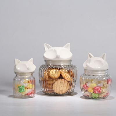 China Wholesale High Quality OEM 3 Fox Main Lid Candy Clear Glass Jar Food Storage Set For Kitchen Use for sale