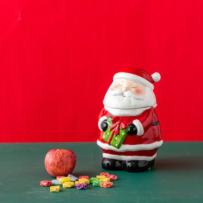 China Stocked Wholesale OEM Christmas Santa Claus Cookie Jar With Hand Painting for sale