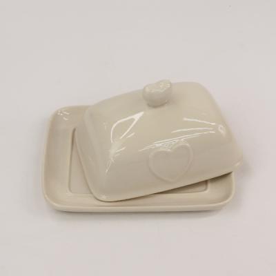 China Viable Factory Direct Hot Selling Logo White Rectangle Ceramic Butter Custom Dish With Lid for sale