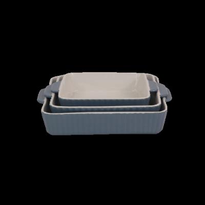 China Color Glazed Shape Square Spine Disposable 3 Dish Baking Pan Set With Handles for sale