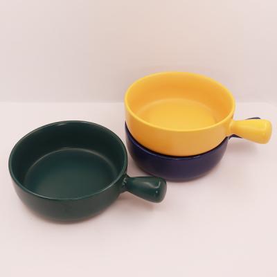 China OEM viable ceramic soup bowl with handle 250ML porcelain soup bowl miso ceramic soup bowl for sale