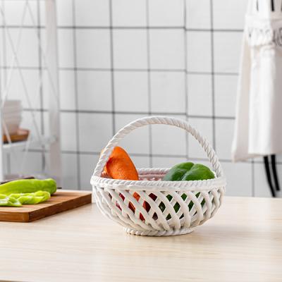 China Stored high quality food grade oval ceramic fruit basket with handle for sale