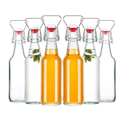 China High Quality Clear Beverage Maker 16oz Shake Top Brew Bottle Glass Bottles For Kombucha Drink, Beer, Soda, Kefir Non Leaking for sale