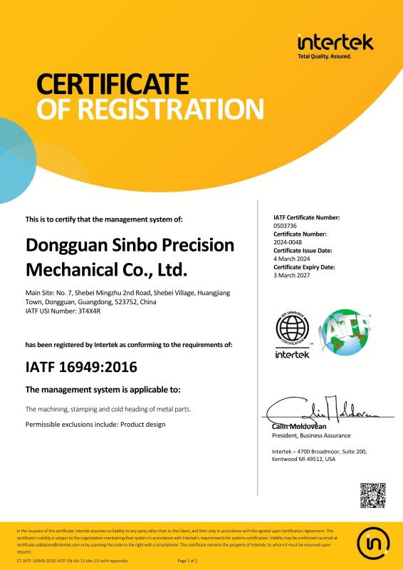 IATF 16949 - Sinbo Precision Mechanical Co., Ltd.