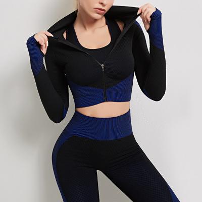 China Breathable Seamless Gym Clothing For Women Workout Yoga Set Seamless Top High Waist Fitness Yoga Longsleeve Crop Legging for sale