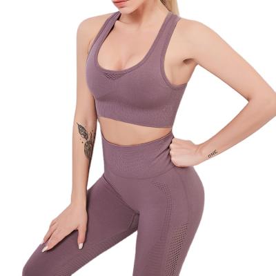 China Women Summer Yoga Breathable Bra And Sports Seamless High Waist Gym Leggings Set Running High Intensity Yoga Sets for sale