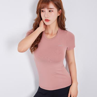 China Breathable Women's Round Neck Stretch Tight Lady Yoga Short Sleeve Summer Leisure Quick-Drying Running Yoga Suit for sale