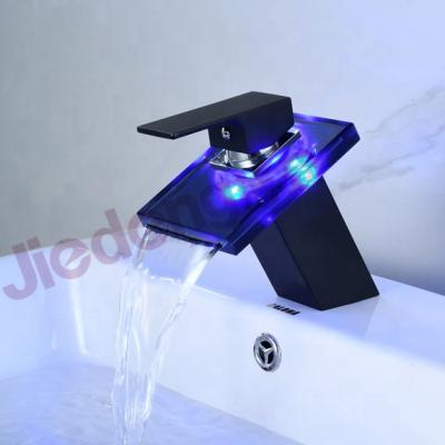 China Sense Faucets Matte Black Faucet Waterfall Mixer 3 Colors LED Glass Faucets (Black A5) for sale