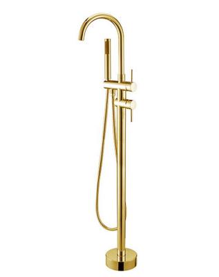 China Floor Stand Faucets Bathtub Floor Mounted Faucet Mixer Tap 360 Rotation Free Standing Spout With ABS Handshower Bath Mixer Shower (Gold FSB03) for sale