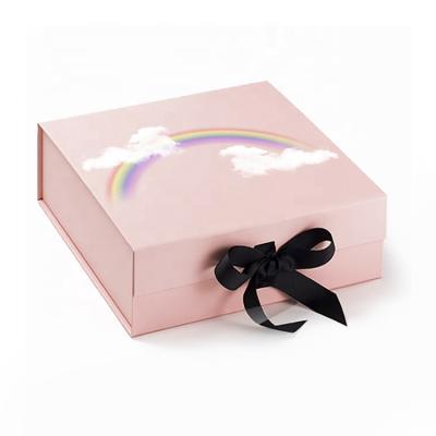 China Recyclable Custom Logo Gift Packaging Black Rigid Cardboard Paper Gift Box With Ribbon Closure for sale