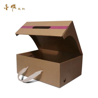 China Biodegradable Custom Logo Foldable Corrugated Paper Shoe Printing Paper Packaging Box With Handle for sale