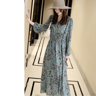 China Foreign trade autumn floral dress women's anti-static export brand clothing sample French early summer temperament for sale